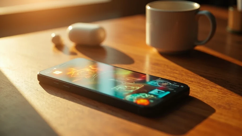 A mobile phone showing Clash Royale codes redemption on a wooden desk