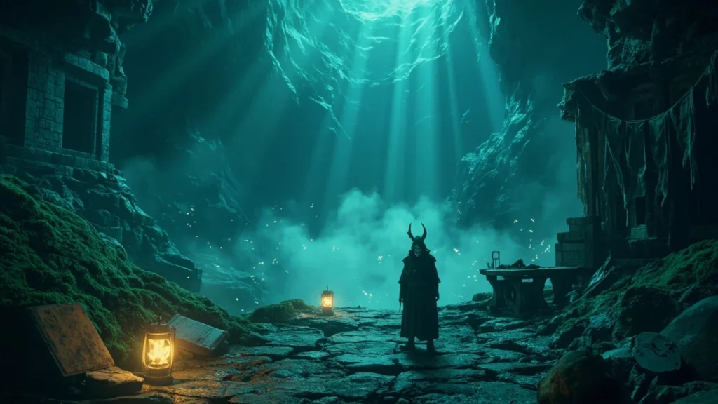 Hollow Knight walkthrough hero illustration of a masked knight in a vast insect cavern