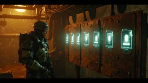 A vault hunter studying the timid kyle's neglected opening mission board in Borderlands 4