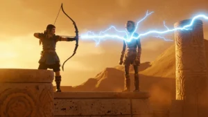 Riju of Gerudo Town in the desert lightning scene