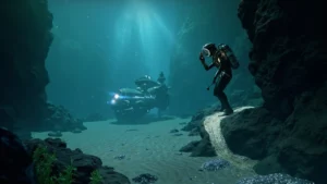 Subnautica 2 silver ore vein inside an underwater cave