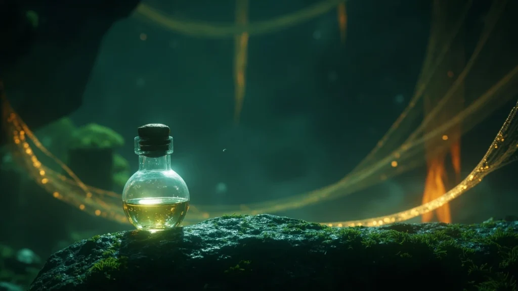 Pale oil location in Silksong gathered from a glass vial in a mossy cavern