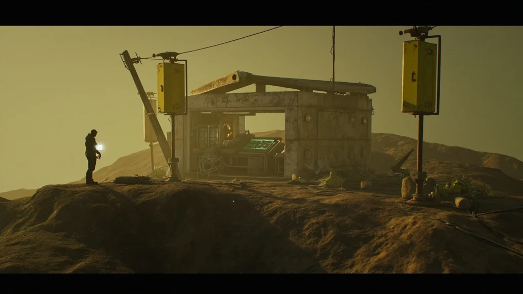 Old EMP trap ARC Raiders puzzle on a rusted ridge with three yellow switch boxes